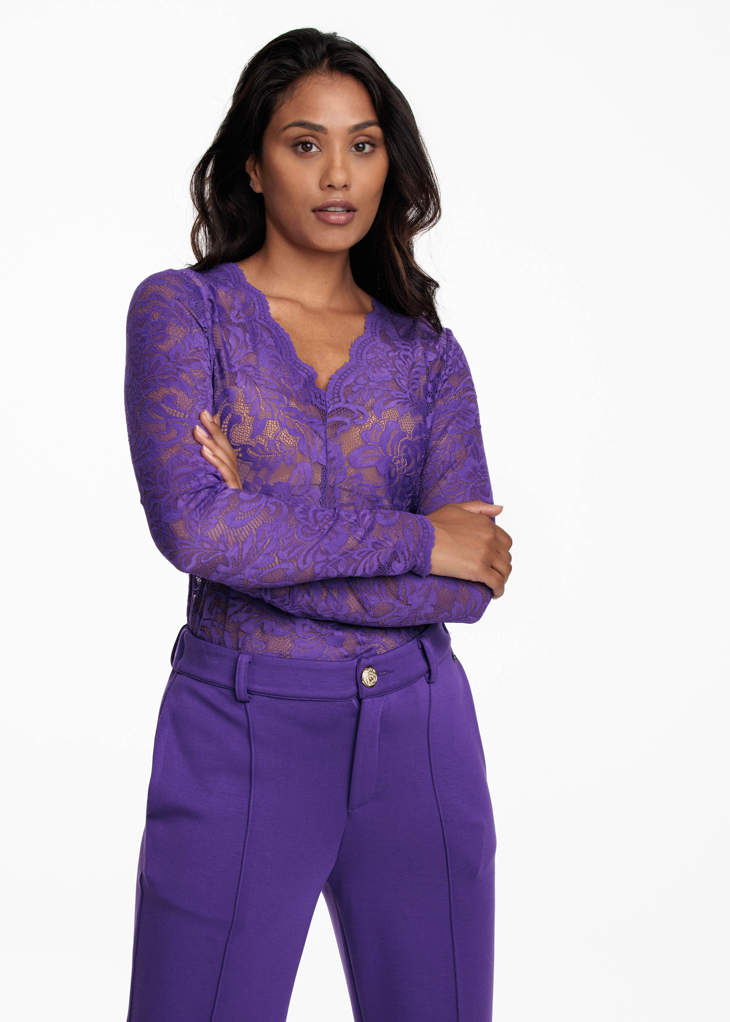 Women's Burn-out Lace Top in Celery Yellow by Tramontana main image 0